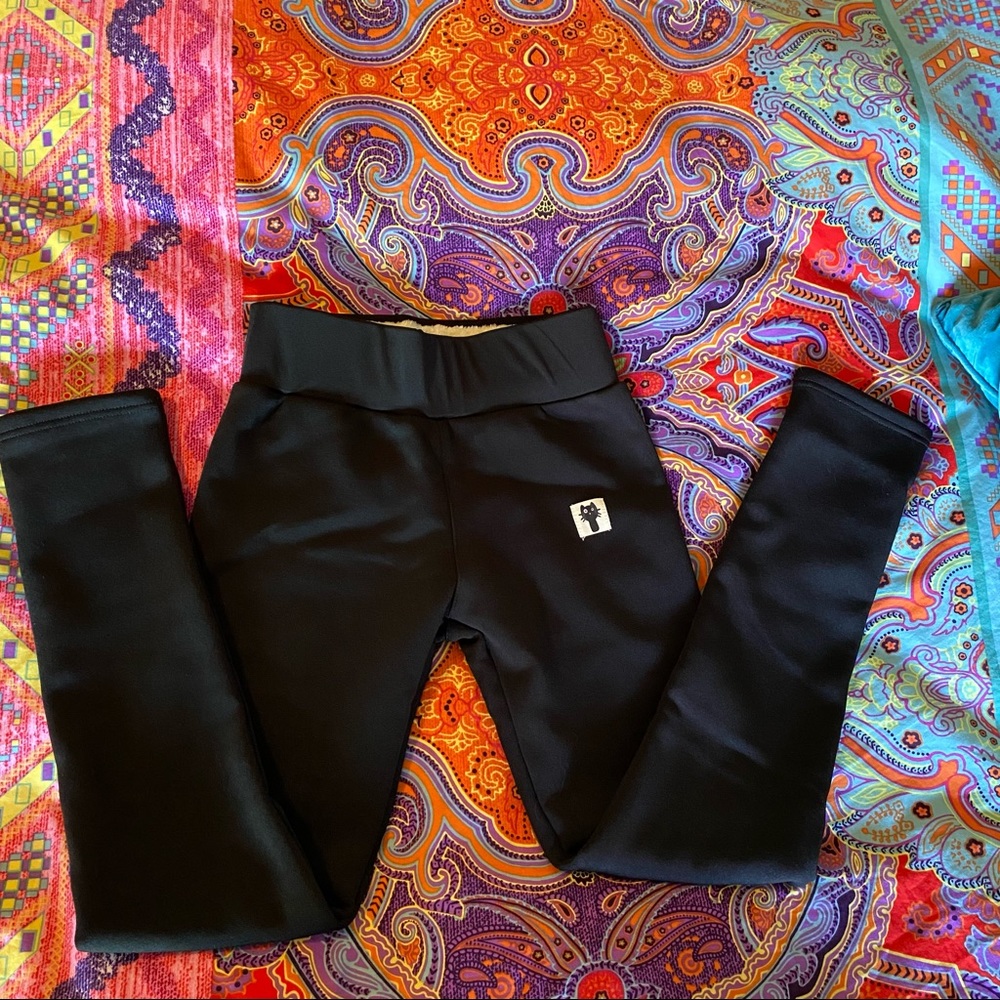 Black fleece lined kitty leggings NWOT